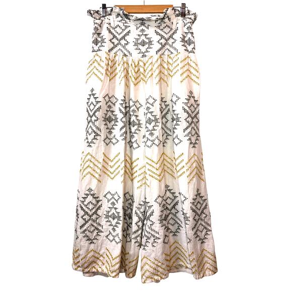 FREE PEOPLE Toluca Embroidered Pants Women's 12 Cotton Linen Boho Summer Beach - Picture 2 of 10